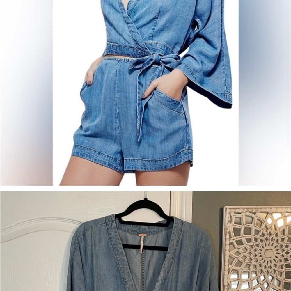 FREE PEOPLE RARE BIRD CHAMBRAY ROMPER - Picture 2 of 6